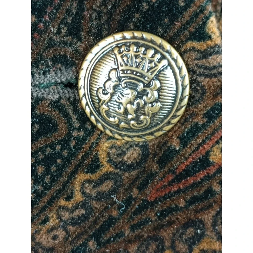 VTG Hunt Club Women's 10 Brown Paisley Velvet Button Up Lined Vest Pockets
